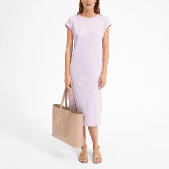 Everlane Luxe Cotton Tee Dress – Lilac Side-Slit Midi T-Shirt Dress Size Small - Picture 1 of 8